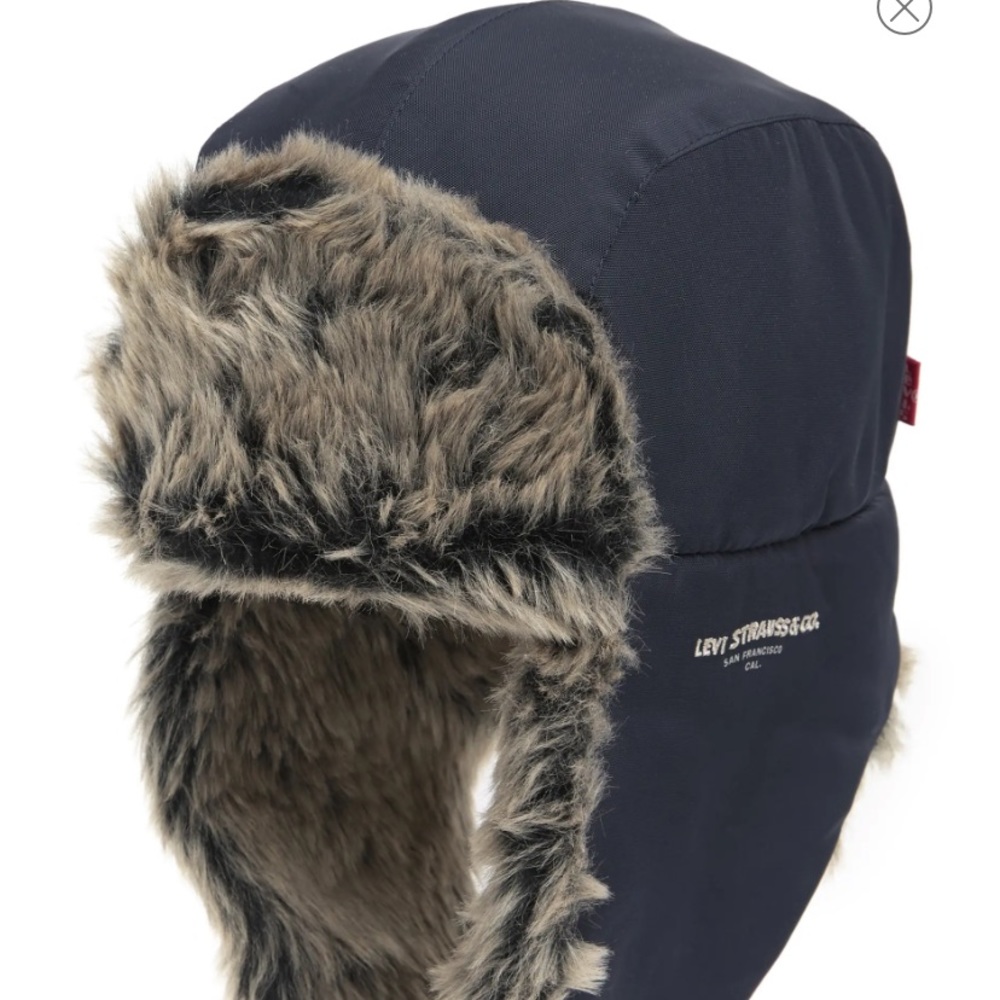 New Levi's® Nylon Trapper Hat Faux Fur Lined Navy L/X Winter
